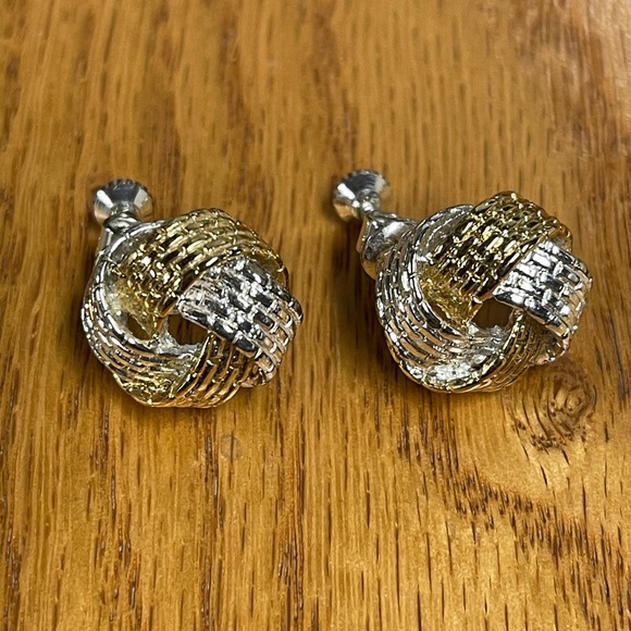 Napier Jewelry - Vintage Napier Gold Silver Screw Clip-on Earrings